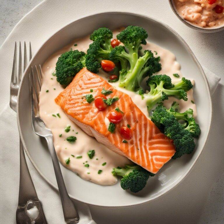 Salmon in Tomatoes with Broccoli